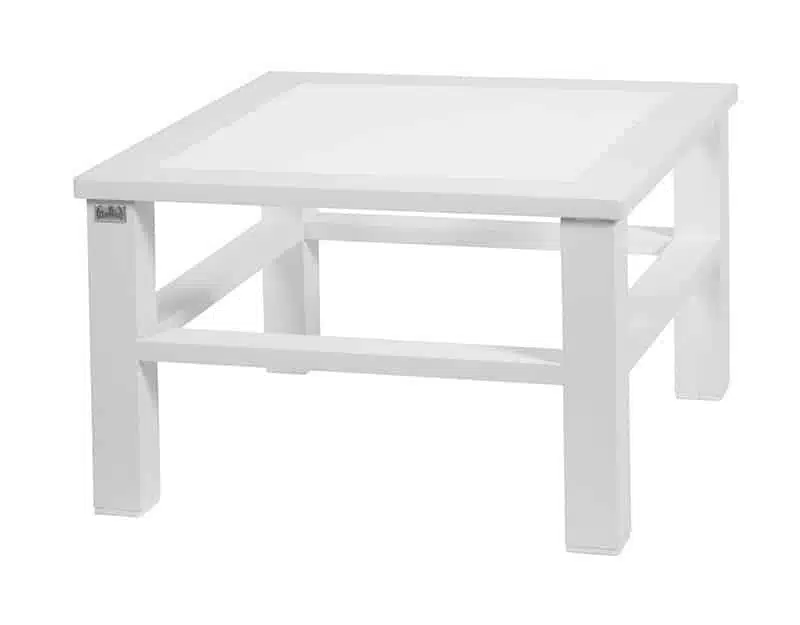 Mesa blanca con estructura de aluminio y tablero HPL