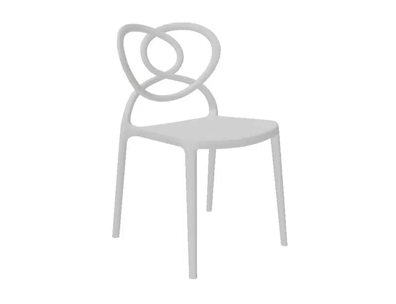 Silla apilable sin brazos de resina de polipropileno y fibra de vidrio, con tratamiento anti UV. Diseño elegante y duradero, ideal para exteriores y terrazas.