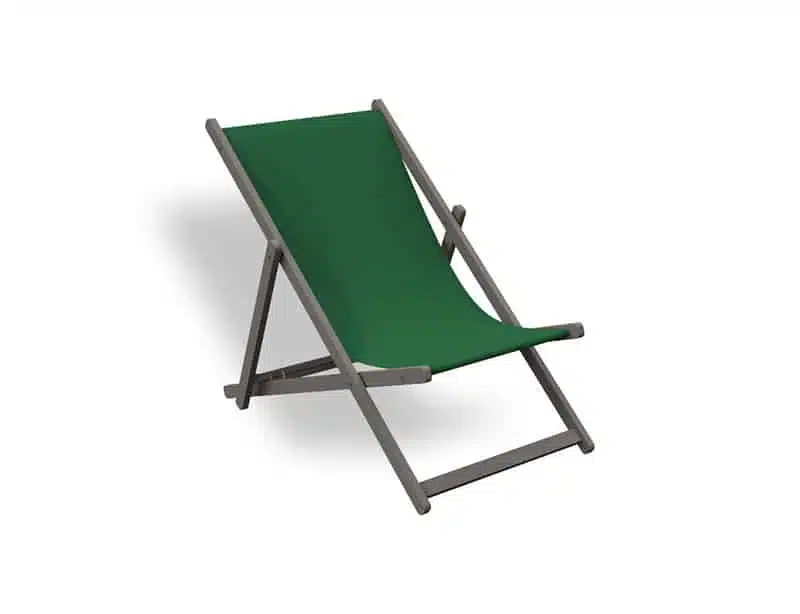 Mini tumbona plegable de diseño minimalista en color verde claro, con estructura de madera y asiento de tela resistente, aislada sobre fondo blanco