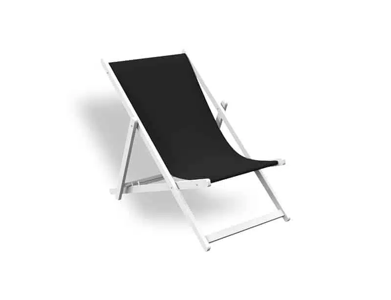 Mini tumbona plegable de diseño minimalista en color gris oscuro, con estructura de madera y asiento de tela resistente, aislada sobre fondo blanco